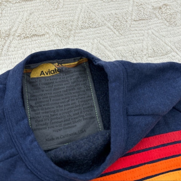 Aviator nation navy retro rainbow striped pullover sweatshirt - Picture 2 of 3